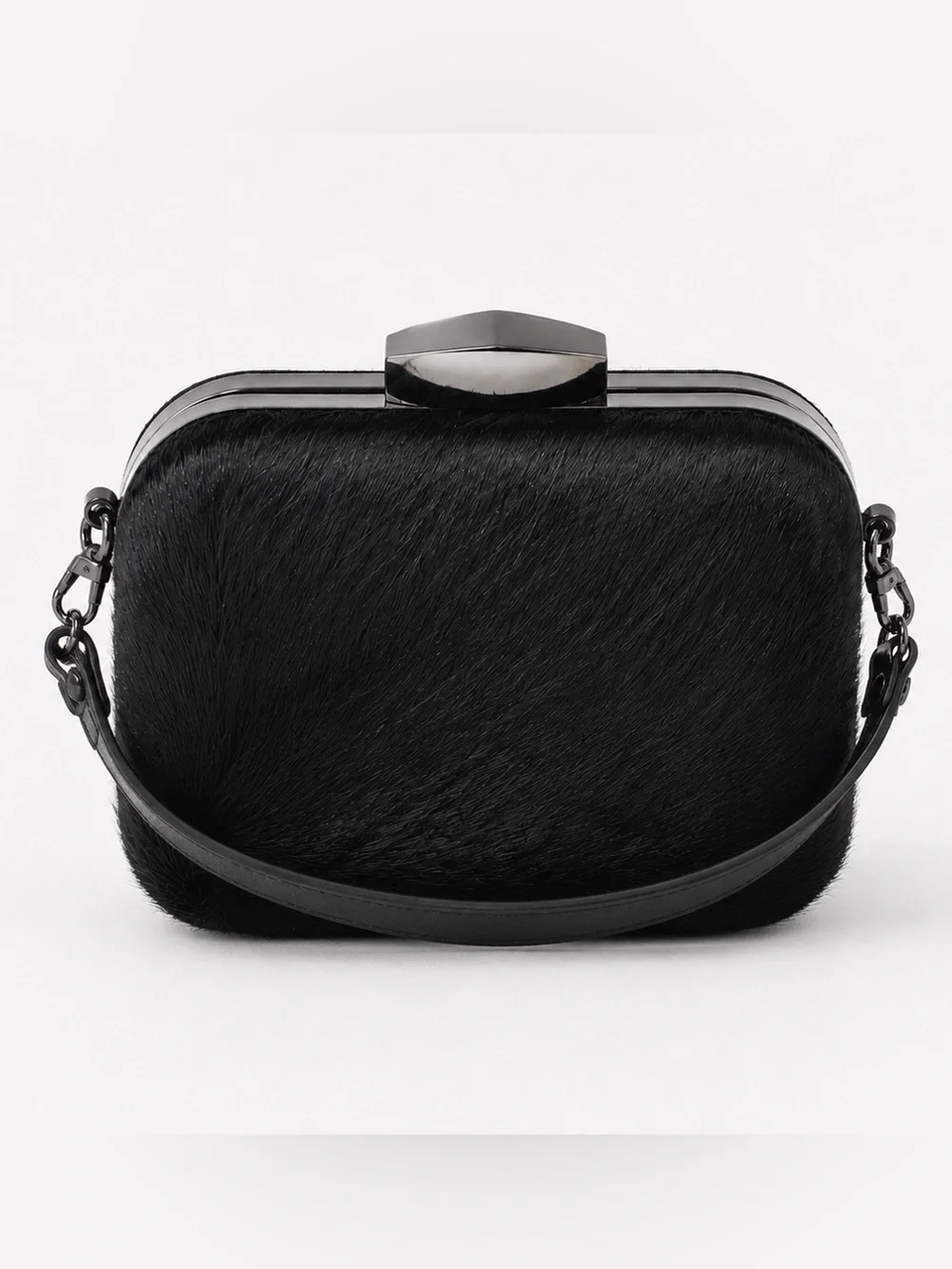 Black Fur Clutch Wristlet - Sleek Evening Bag